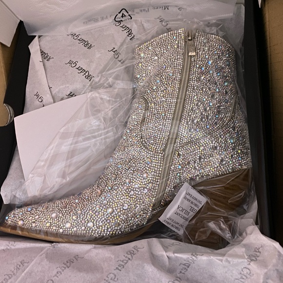 Stunning Brand New Rhinestone Cowboy Boots Fully Embellished Bedazzled Zip Ankle - Picture 5 of 9
